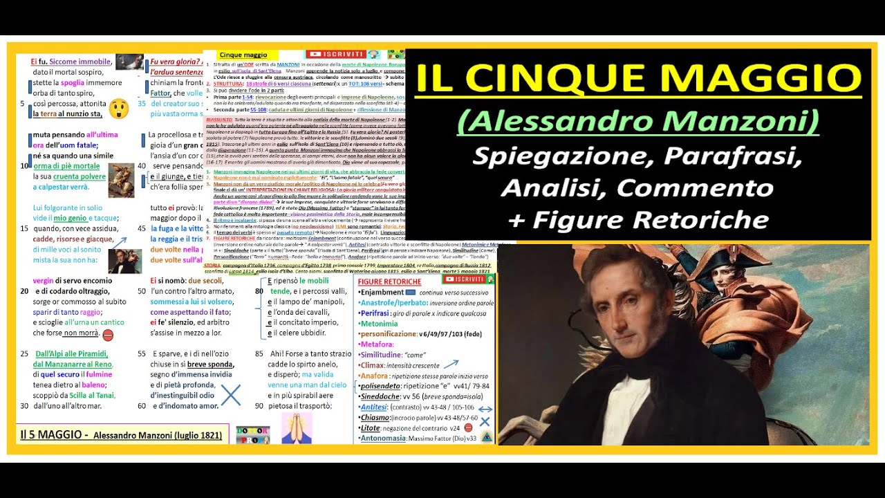 ✅ il 5 MAGGIO di Alessandro Manzoni:Spiegazione, analisi, commento, parafrasi, figure retoriche
