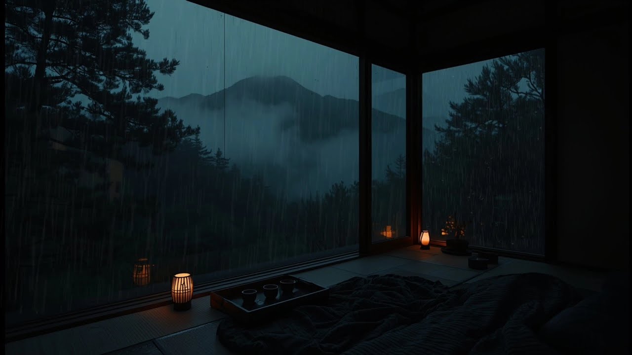 Gentle Night Rain at a Deep Mountain atmosphere 🌧 (No Ads) | Dark Bedroom Ambience For Sleeping Fast