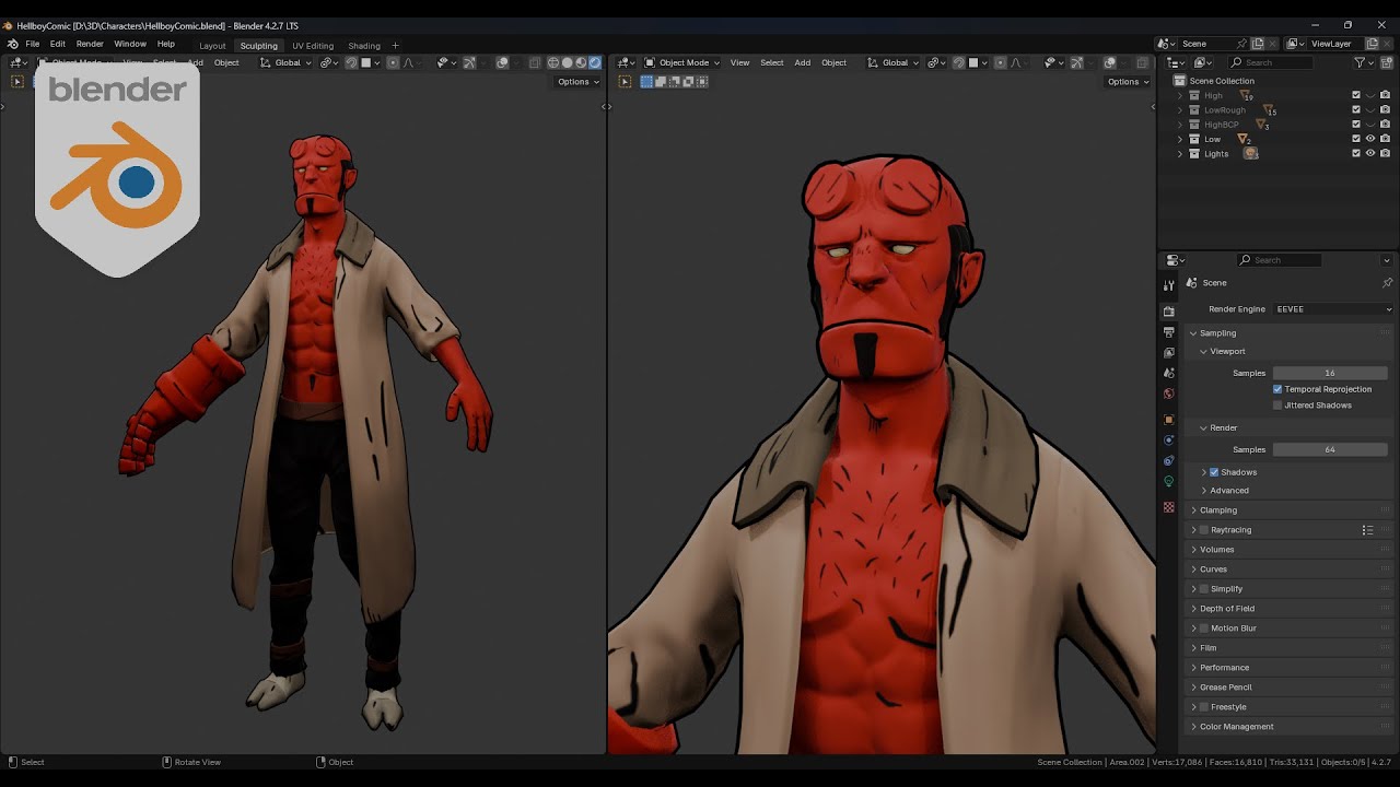 Hellboy Character Creation Timelapse - Blender
