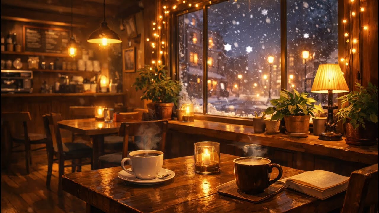 Cozy Cafe Jazz ☕️ Winter Lofi for Studying & Relaxing | Snowy Coffee Shop Ambience
