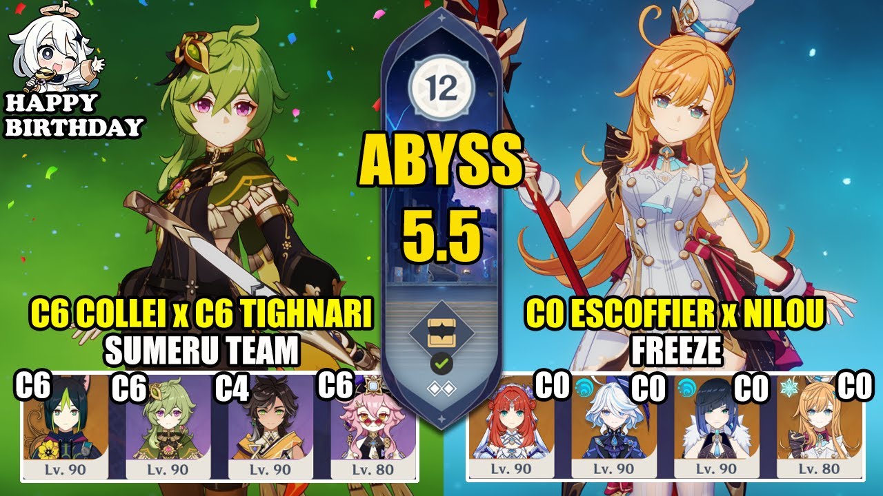 C6 Collei x C6 Tighnari Team & C0 Escoffier Nilou Freeze | Spiral Abyss 5.5 | Genshin Impact 【原神】
