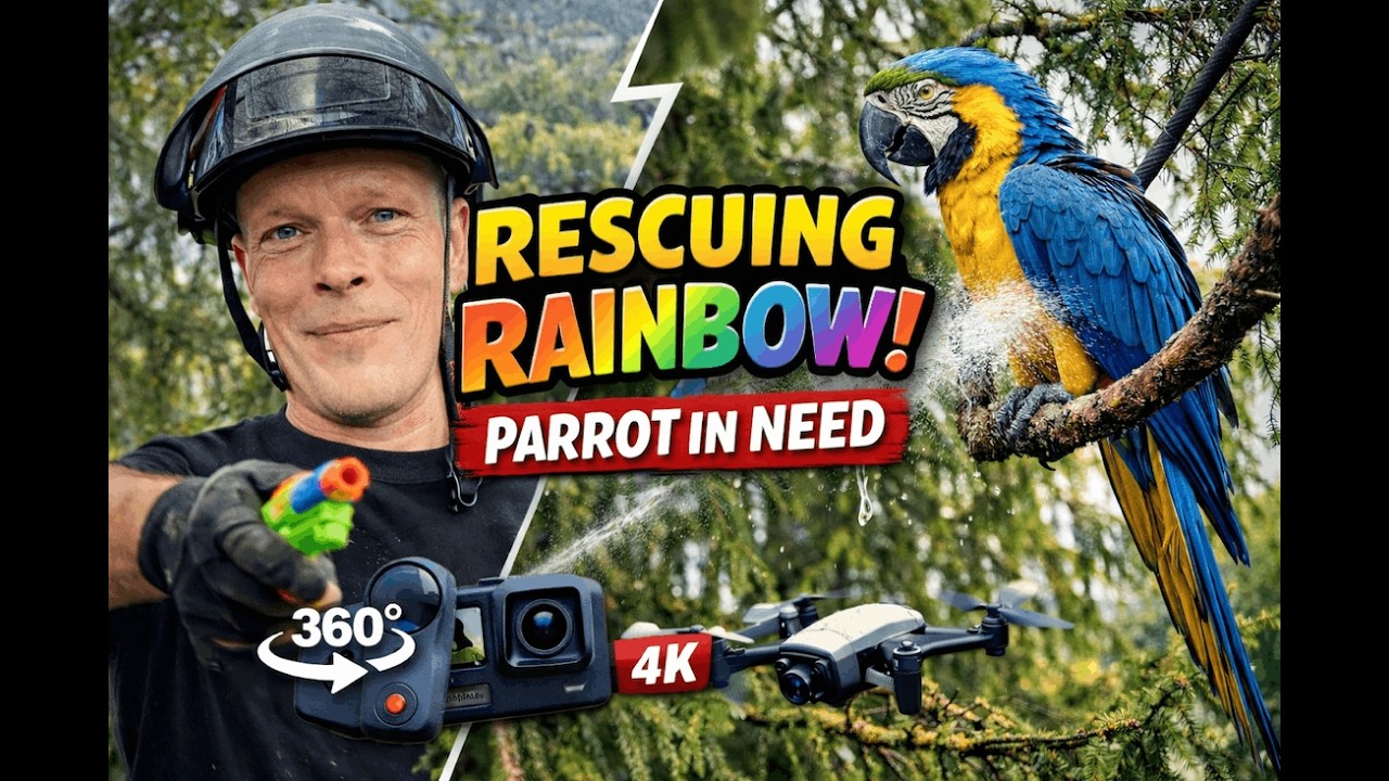 Rescuing Rainbow 🦜 | Tree Climbing Parrot Rescue Adventure (360° Cameras & Drone Footage)