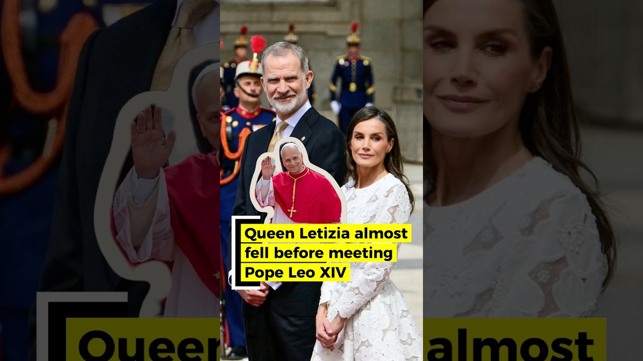 Queen Letizia almost fell before meeting Pope Leo XIV￼! #royalspain #spain #letizia #felipevi #sofia