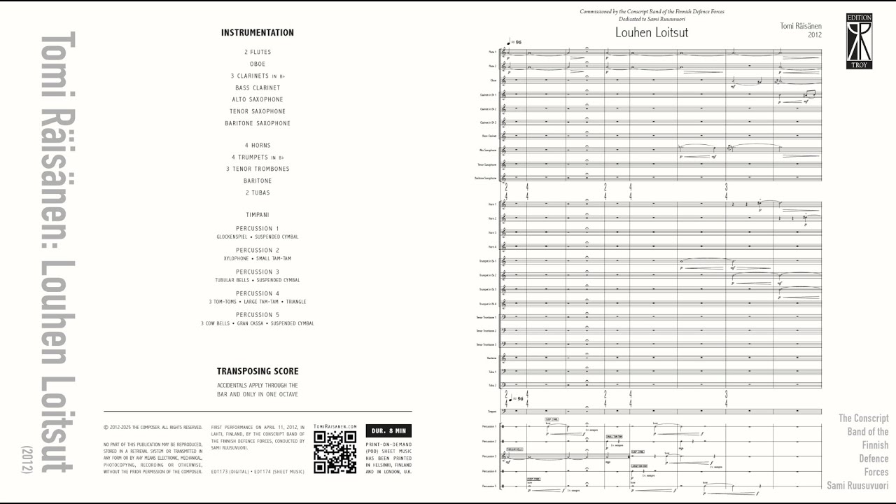 Tomi Räisänen: Louhen Loitsut (Louhi's Spells, 2012) for wind orchestra [score video]
