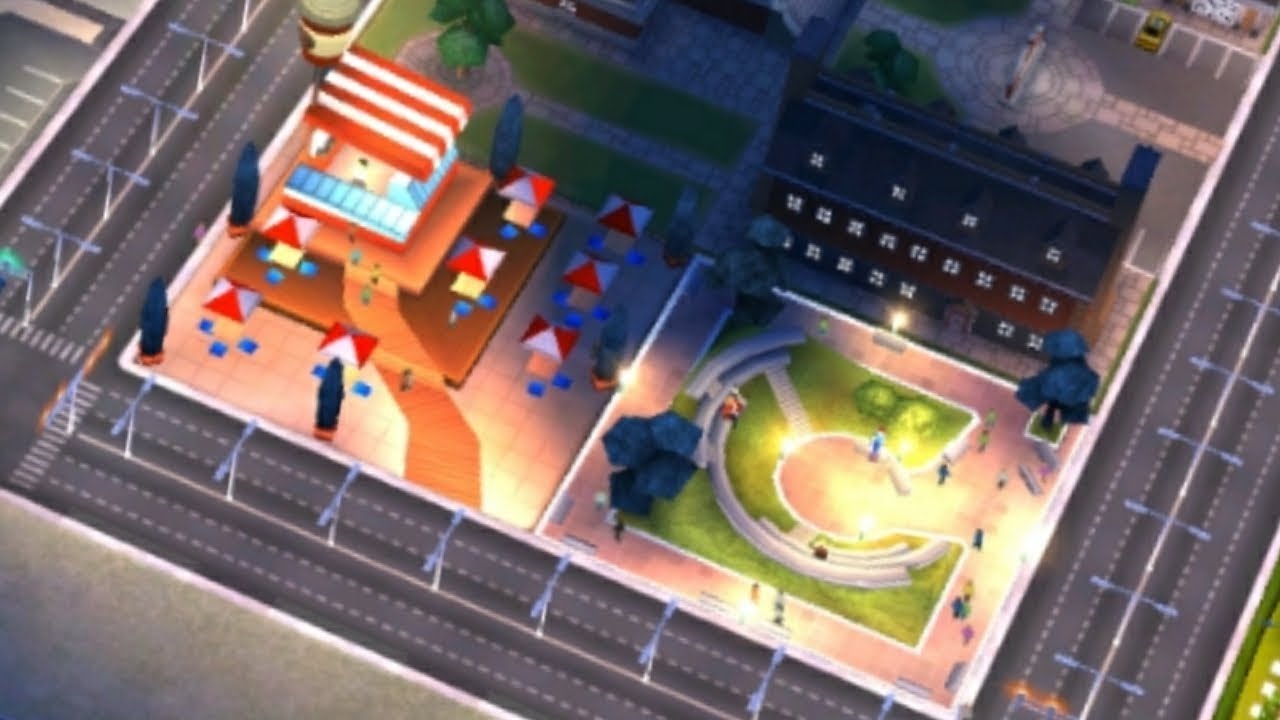 New SimCity's University Park Quad and Cafeteria