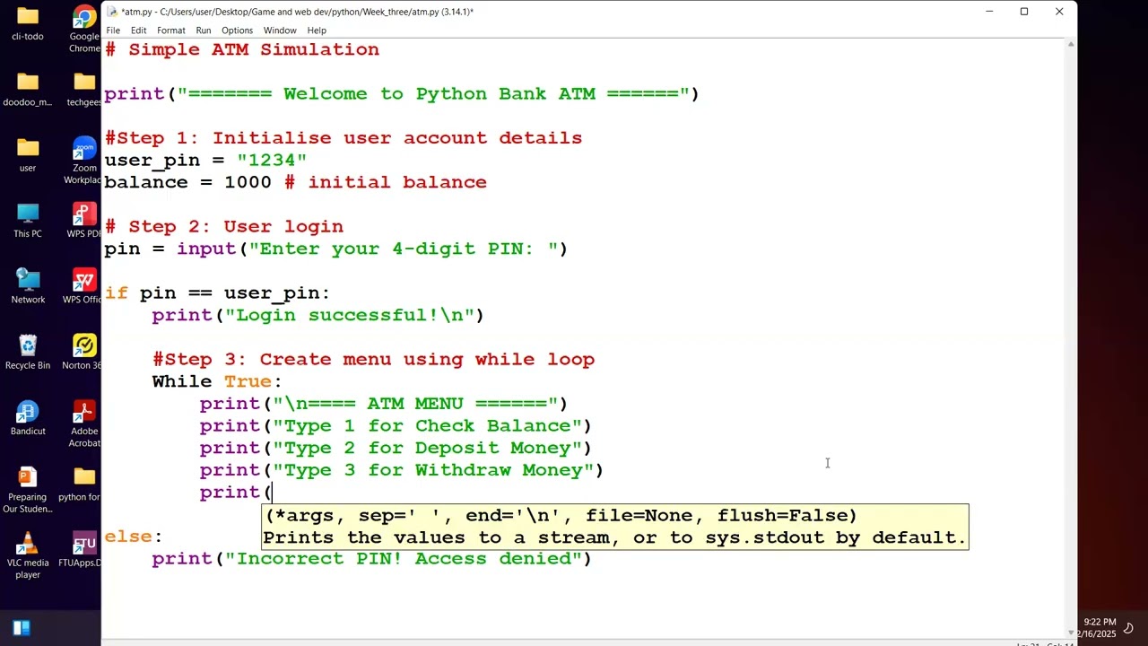 Python ATM Program Explained Line by Line | Beginners & Secondary School