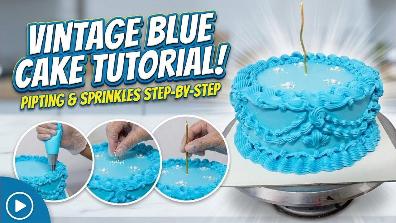 Easy Vintage Blue Cake Decorating Tutorial 🎂 | Step-by-Step Piping Techniques #cakedesign 