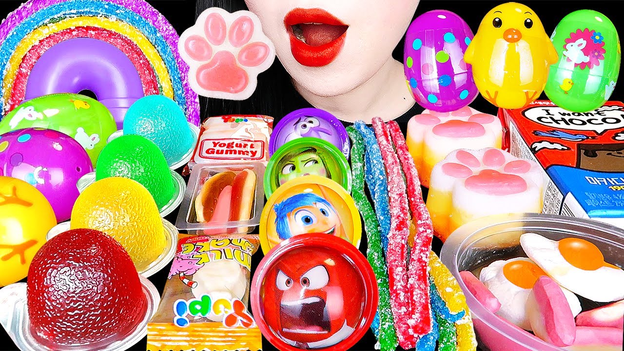 ASMR RAINBOW DESSERTS 다양한 무지개 인사이드아웃 해외 간식 디저트 COLORFUL SNACK JELLY CANDY EATING SOUNDS MUKBANG 먹방