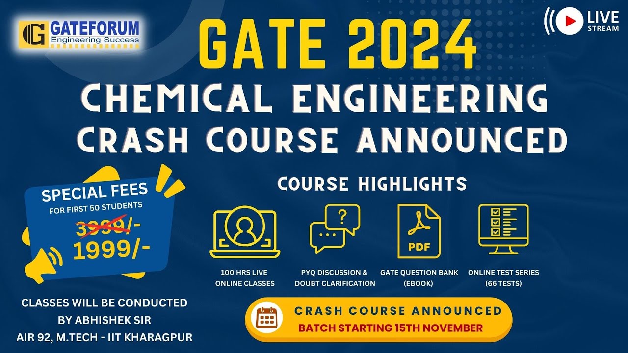 Chemical Engineering | GATE 2024 | Crash Course | Batch in progress
