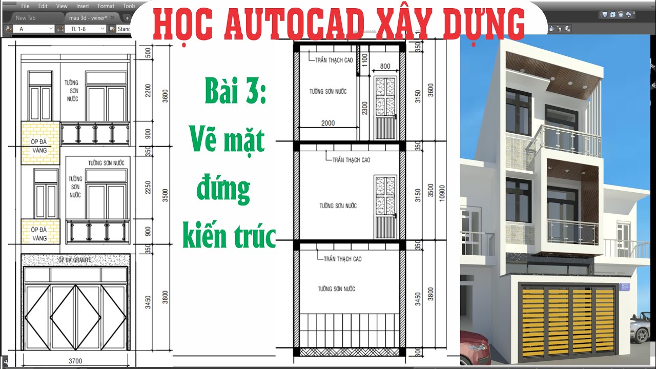 Vẽ mặt đứng kiến trúc - #3 - học vẽ autocad xây dựng .