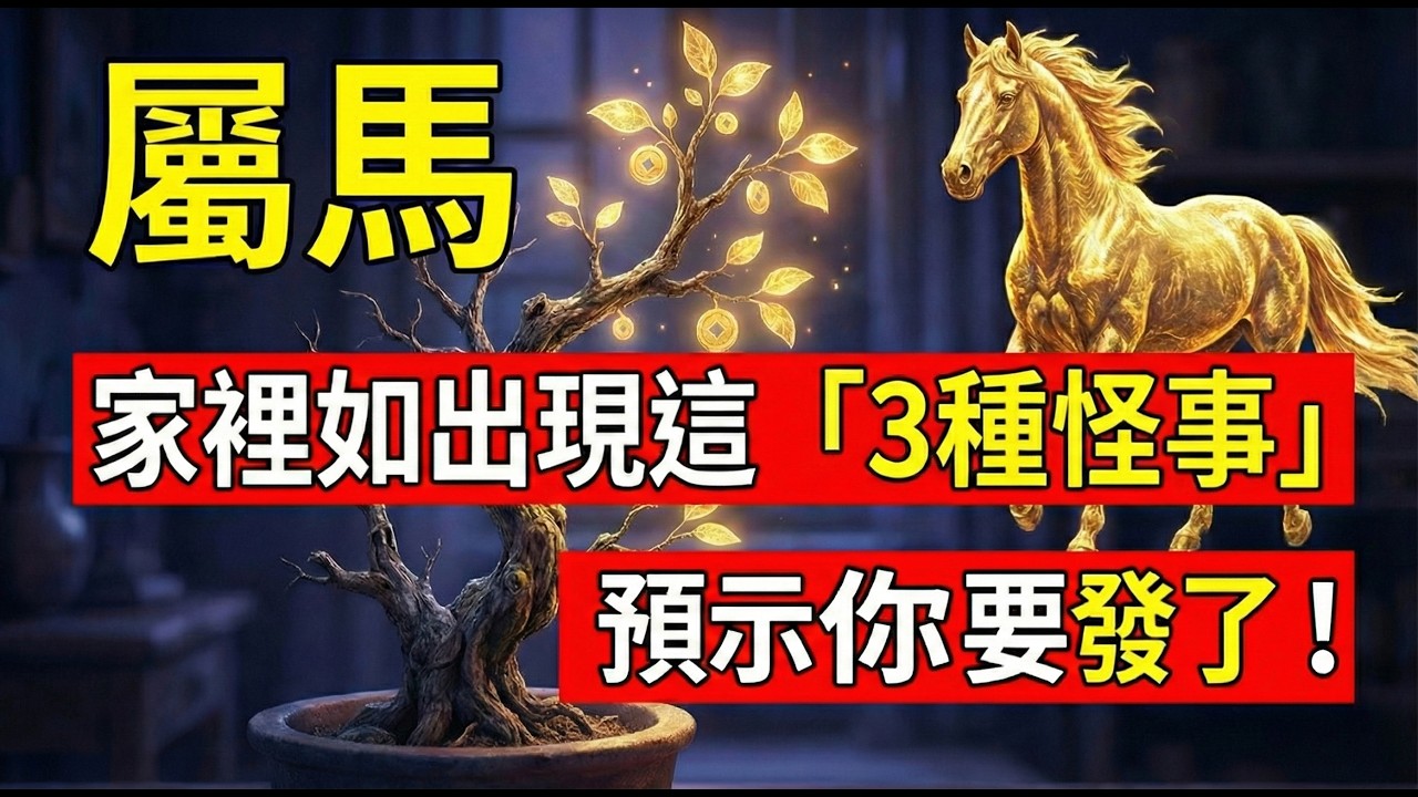 【天機洩露】屬馬人，這不是迷信！如果近期家裡出現這「3種怪事」，那是老天在提醒你：潑天富貴要來了！#屬馬2026運勢 #2026生肖馬運勢 #發財徵兆 #偏財運 #家居風水 #轉運 #丙午年 #本命年