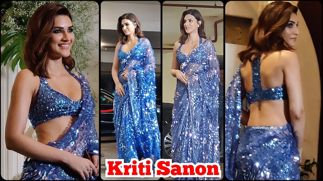 Kriti Sanon in Sparkling Blue Saree look at Designer Manish Malhotra Diwali Bash 2023