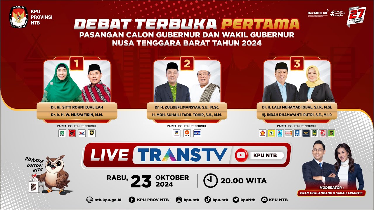 Debat Terbuka Pertama Pasangan Calon Gubernur dan Wakil Gubernur NTB Tahun 2024
