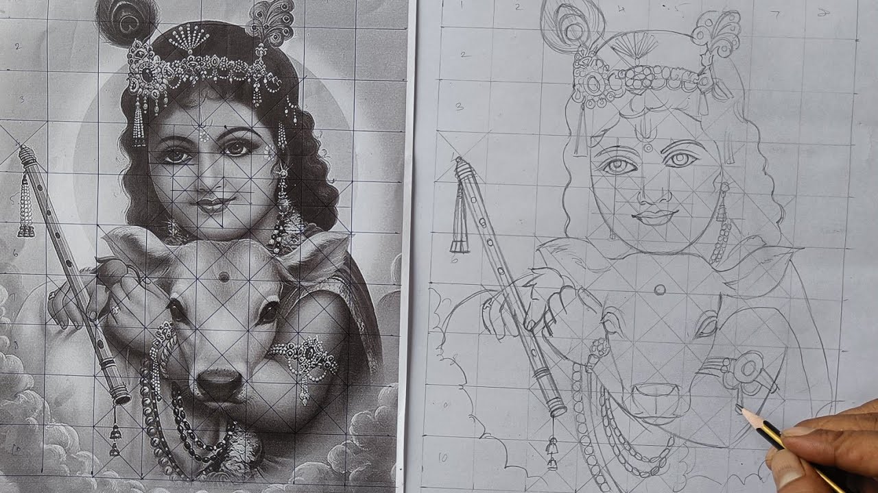 Drawing Krishna Grid Method Tutorial | Live Art Chennai