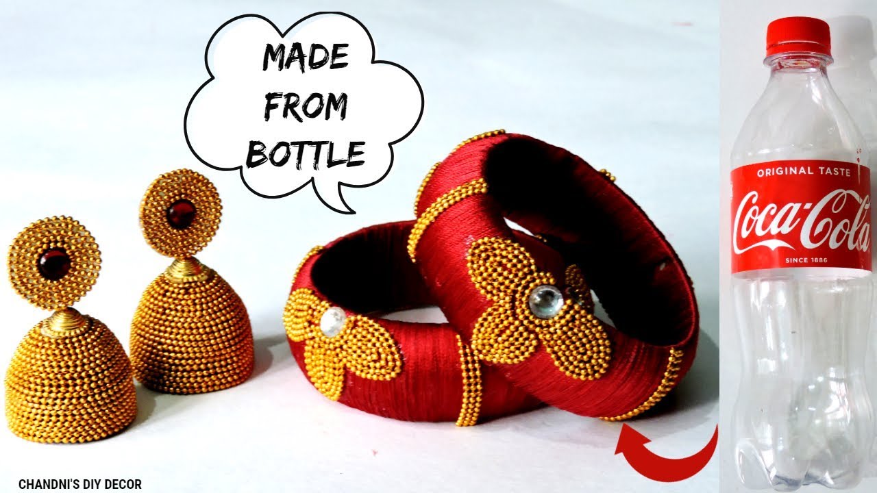 प्लास्टिक बोतल से बनाए सुंदर गहने।।  Beautiful Bangle & Earring From Plastic Bottle and Clay ||