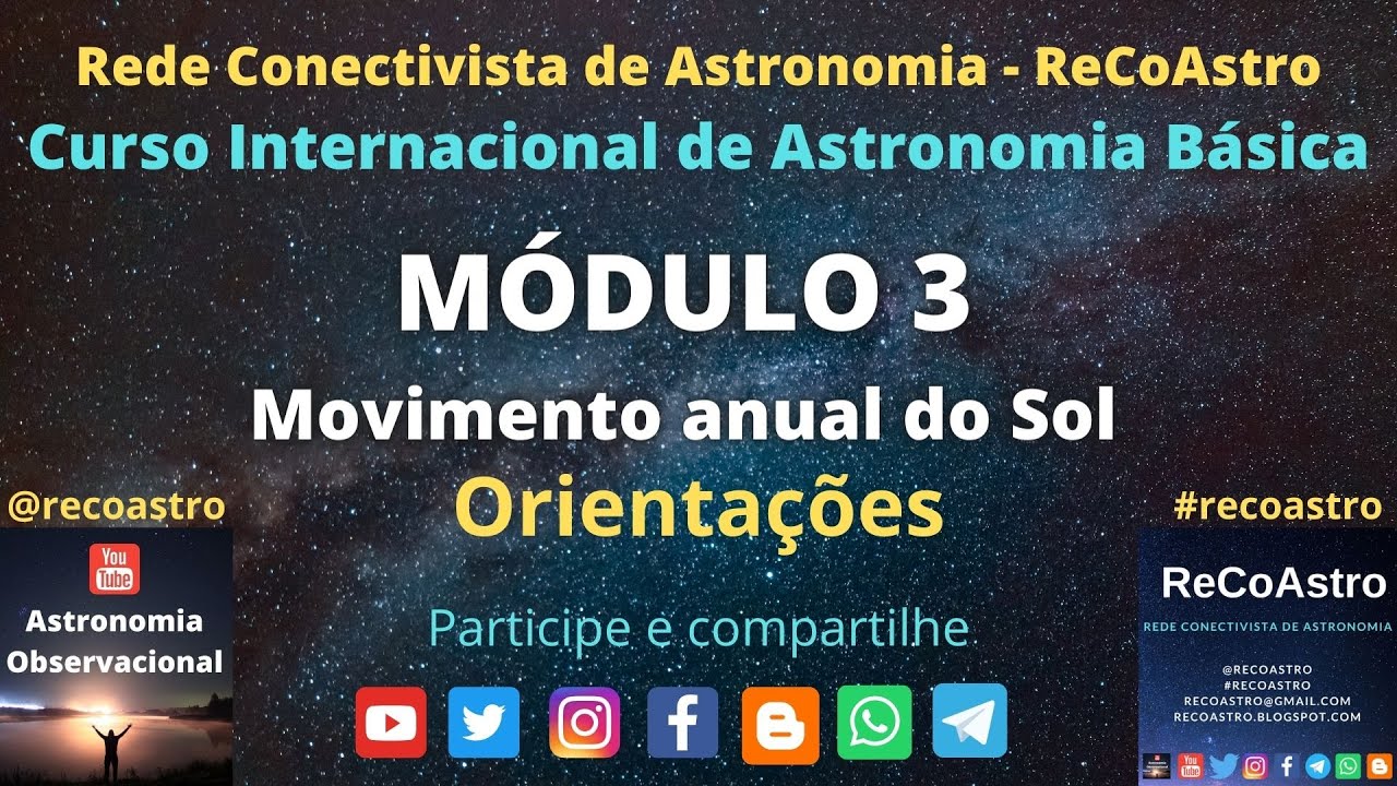 Orientações sobre o Módulo 3 do Curso Internacional de Astronomia Básica da ReCoAstro