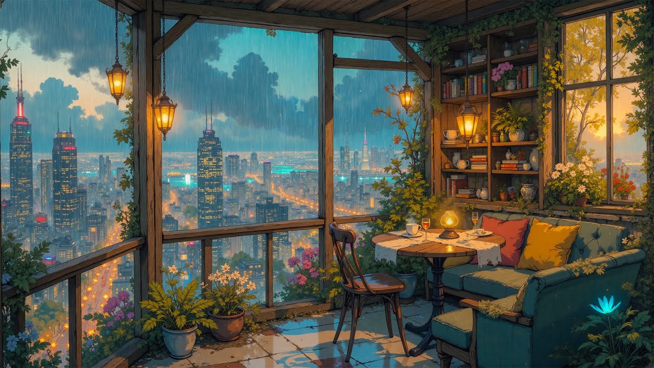 Late Night Rain on Tokyo Balcony 🌙 Soothing Lofi Beats for Study, Sleep & Relaxation