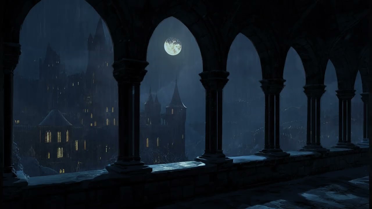 Winter Hogwarts Window View | Soft Rainfall Ambience for Deep Sleep, Focused Study, and Relax Sounds