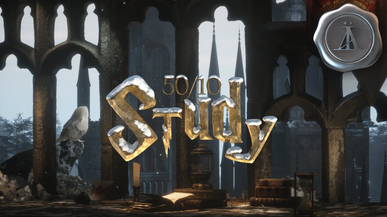 Study at Hogwarts ❄️ Winter Window View | Harry Potter Ambience 🪶 3hr Pomodoro 50/10