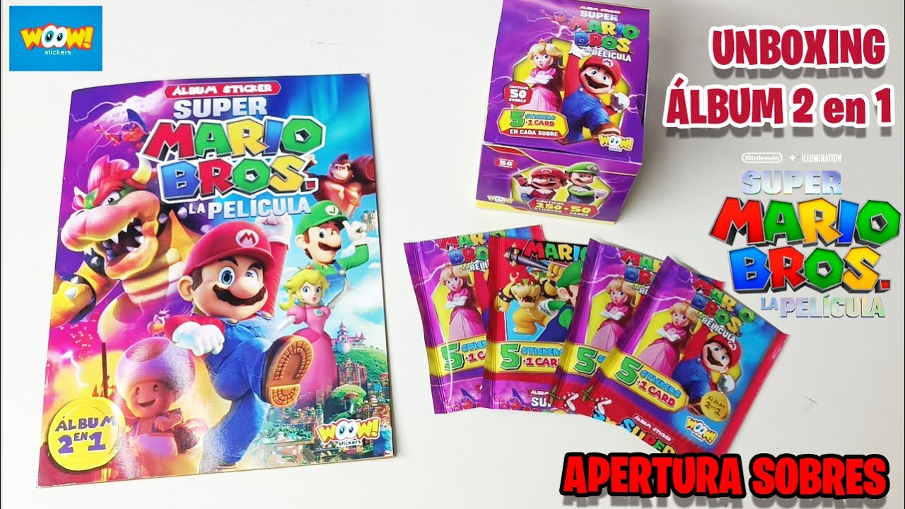 Álbum Super Mario Bros La Película 2 en 1 de Woow Stickers: Unboxing y apertura de sobres 2023
