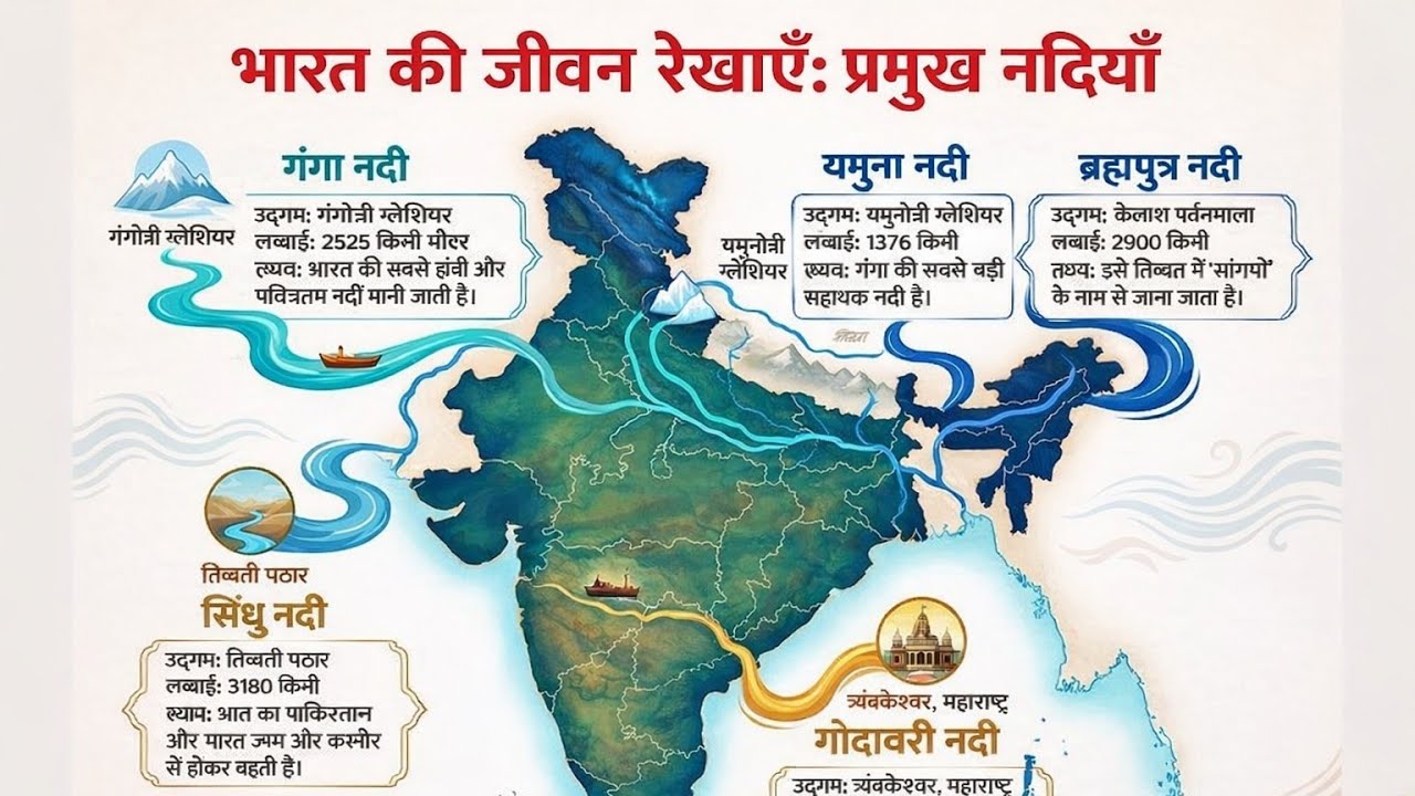 भारत की सभी प्रमुख नदियाँ || Complete Bharat Ki Nadi Pranali || geography question 