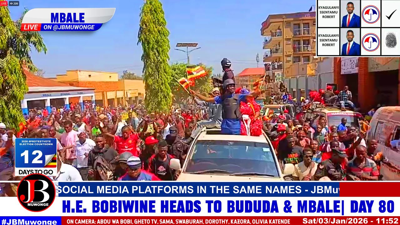 Thousands Upon Thousands Escort Bobi Wine as He Begins His Journey to Bududa from Hotel