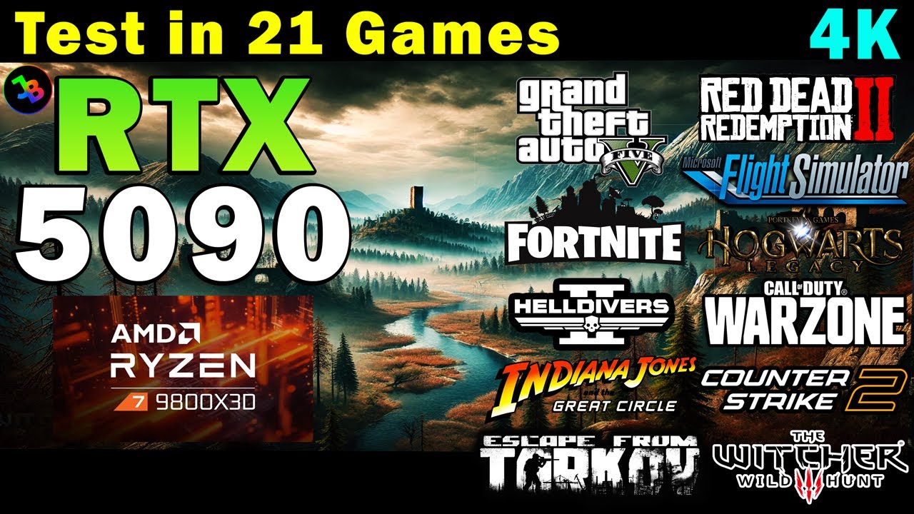 RTX 5090 32GB + Ryzen 7 9800X3D | Test in 21 Games | 4K