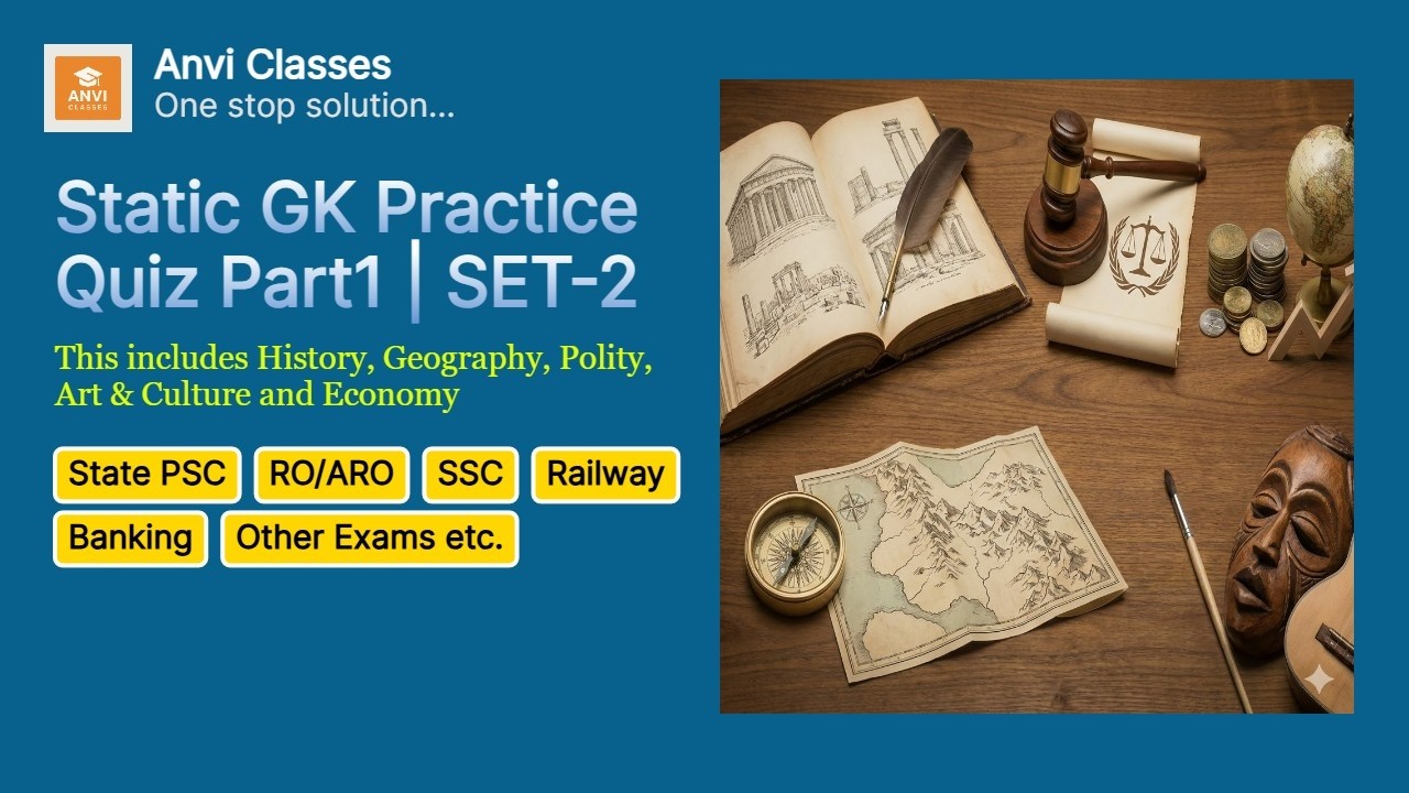 Static GK (Part 1) Practice Quiz Set 2 | History, Geography, Polity... @AnviClassesIN #gk MCQs