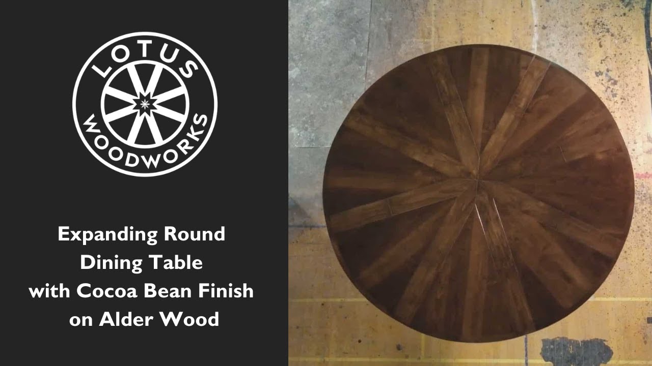 Expanding Round Dining Table with Cocoa Bean Finish on Alder Wood