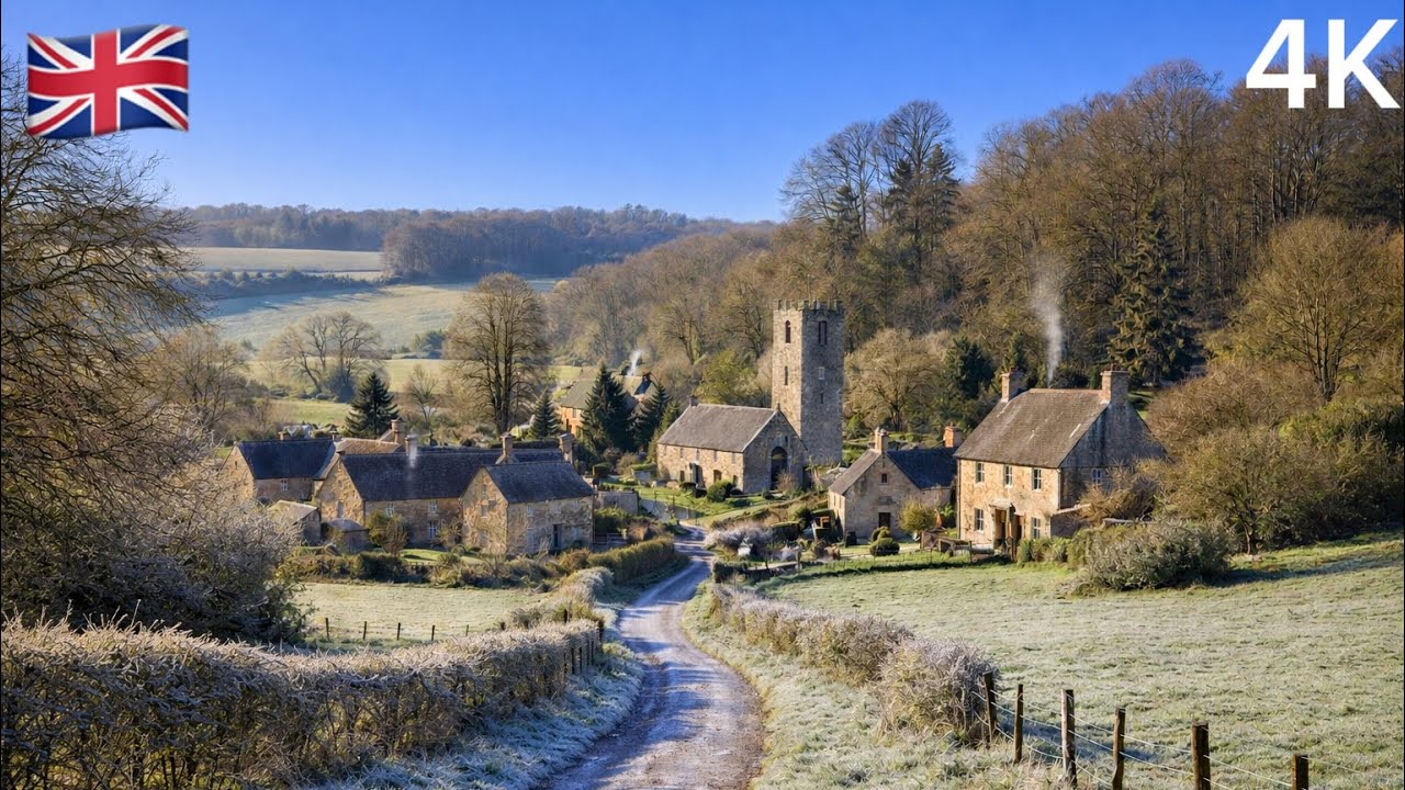 🇬🇧 Frosty Morning Walk Through Cotswolds Villages | New Year Calm 4K