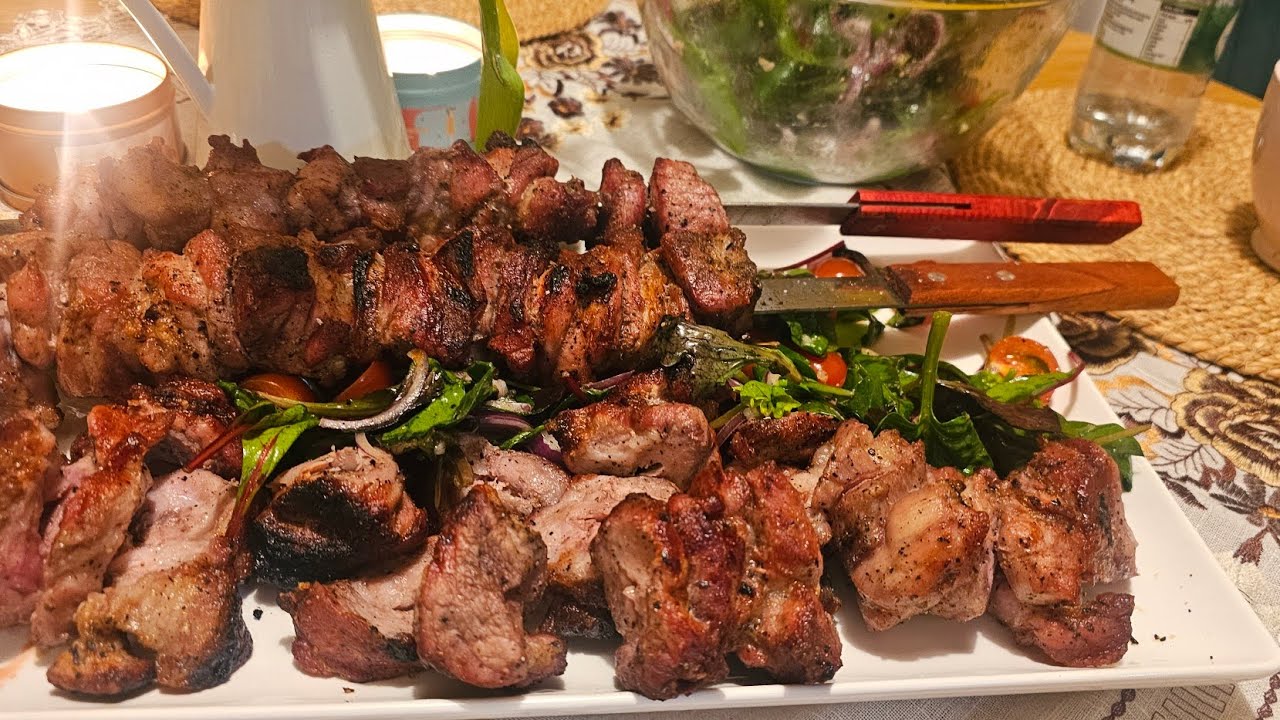 Pork neck skewers#outside cooking#food 