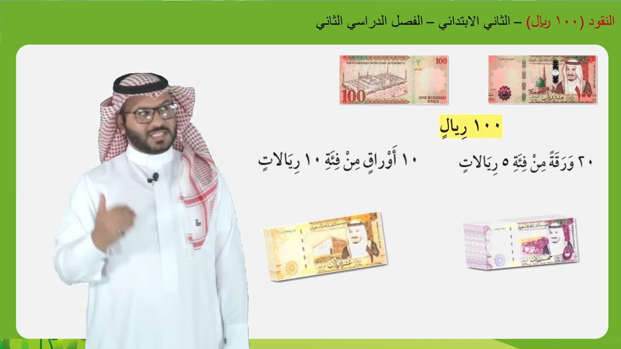 النقود ١٠٠ ريال  -  الثاني الابتدائي -  الفصل الدراسي الثاني