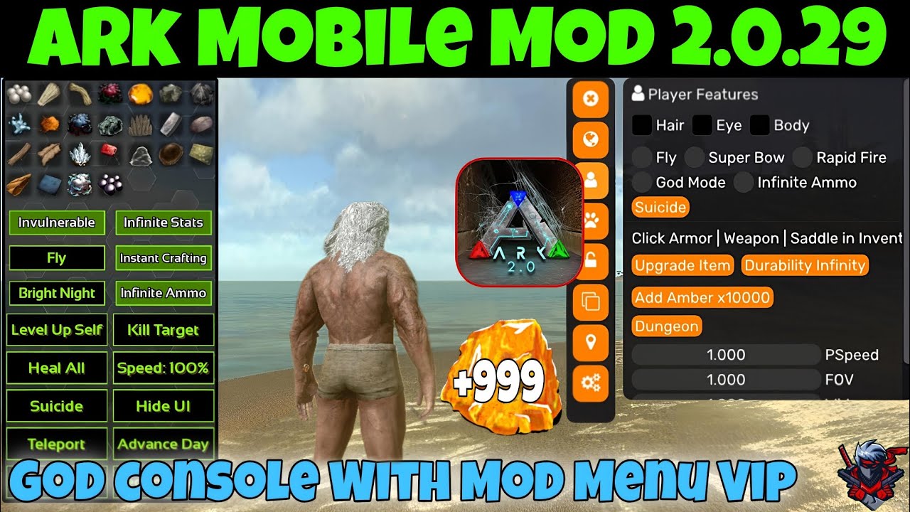 Ark Mobile 2.0.29 Mod Menu + God || Mod🔥Unlimited Amber 💸 No Password🔓