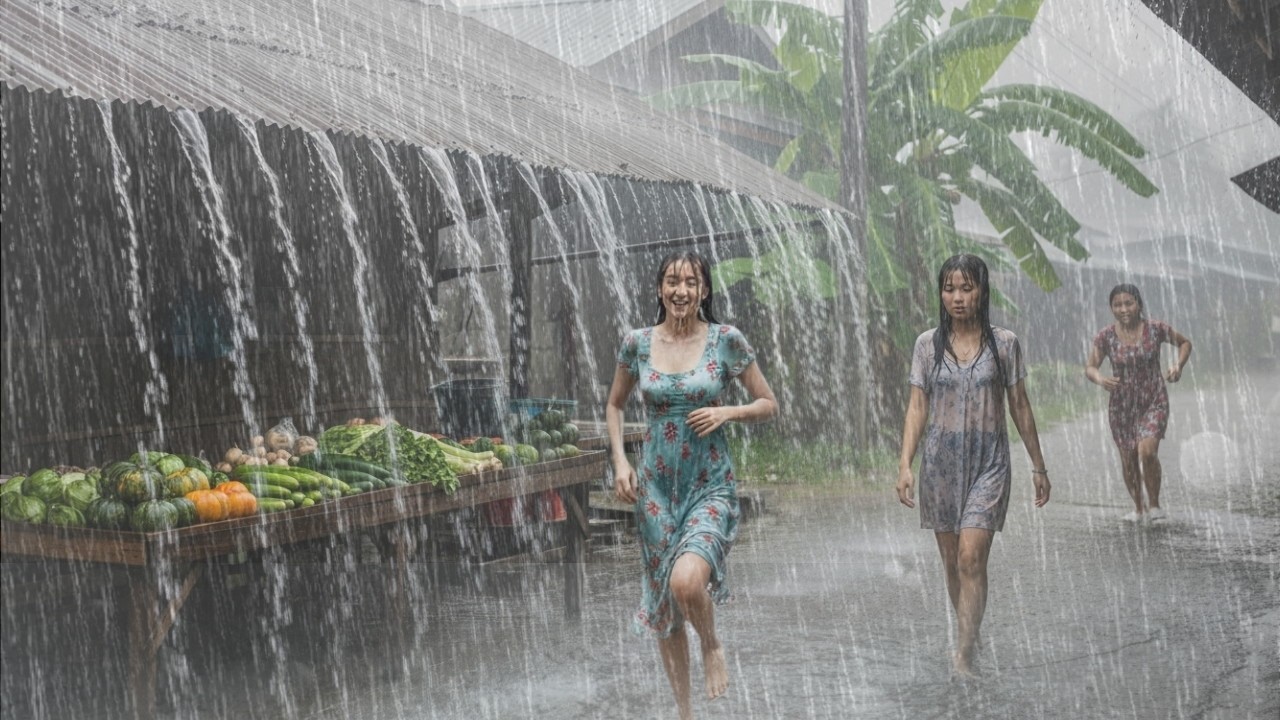 CAN YOU HANDLE THIS? 🌧⚡ Heavy Rain & Thunder in Serene Village - Rain Sound Sleep Therapy