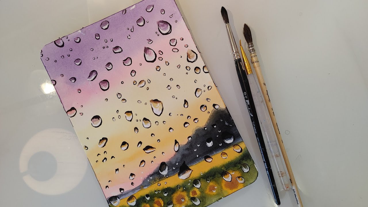 🎨Rainy day painting🌧 / Rain droplets on the window in watercolor