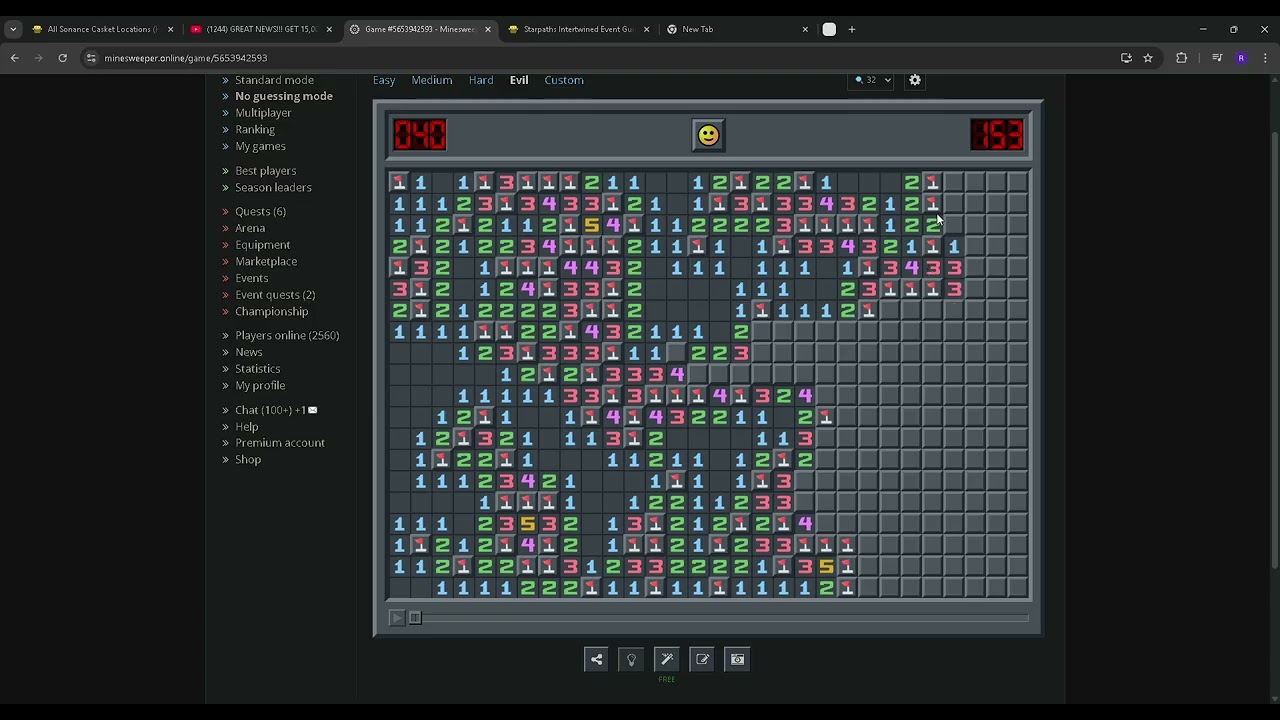 Game #5653941735 minesweeper 250 secs evil mode