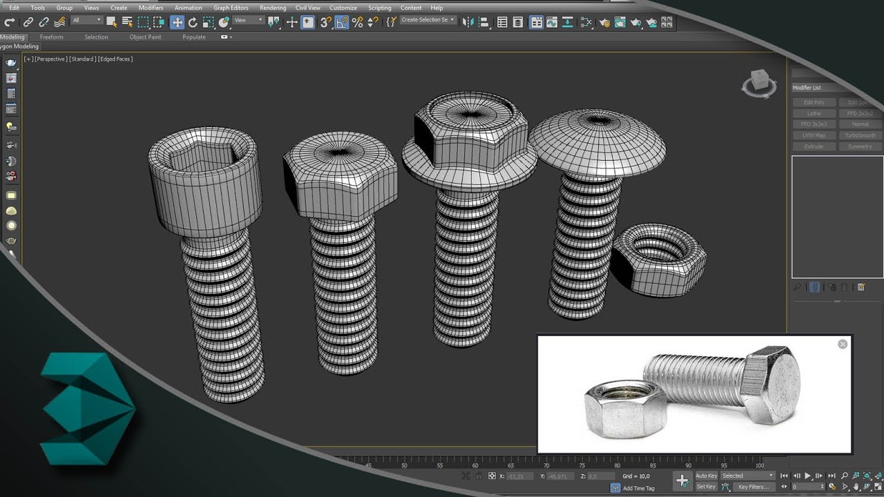 Como modelar parafusos e porcas no 3ds Max