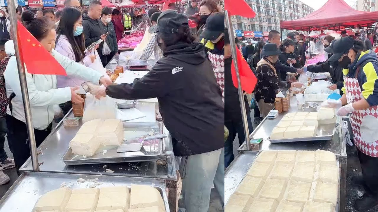The stall sells tofu, which is freshly made and sold on October 10st.