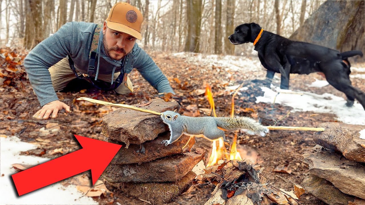 Hunting & Eating a Squirrel Over a Camp Fire!
