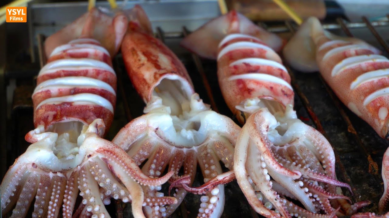 台灣街頭美食-烤魷魚-台中美食 | Grilled squid - Taiwanese Street Food