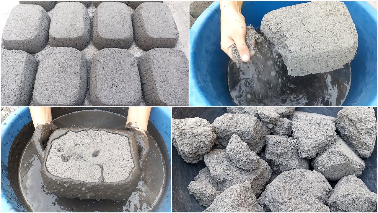 Asmr: Smokey Soft Gritty Cement Giant Blocks & Chunks Dry & Water Whole Dip, Half Dip & Crumbling😍🖤