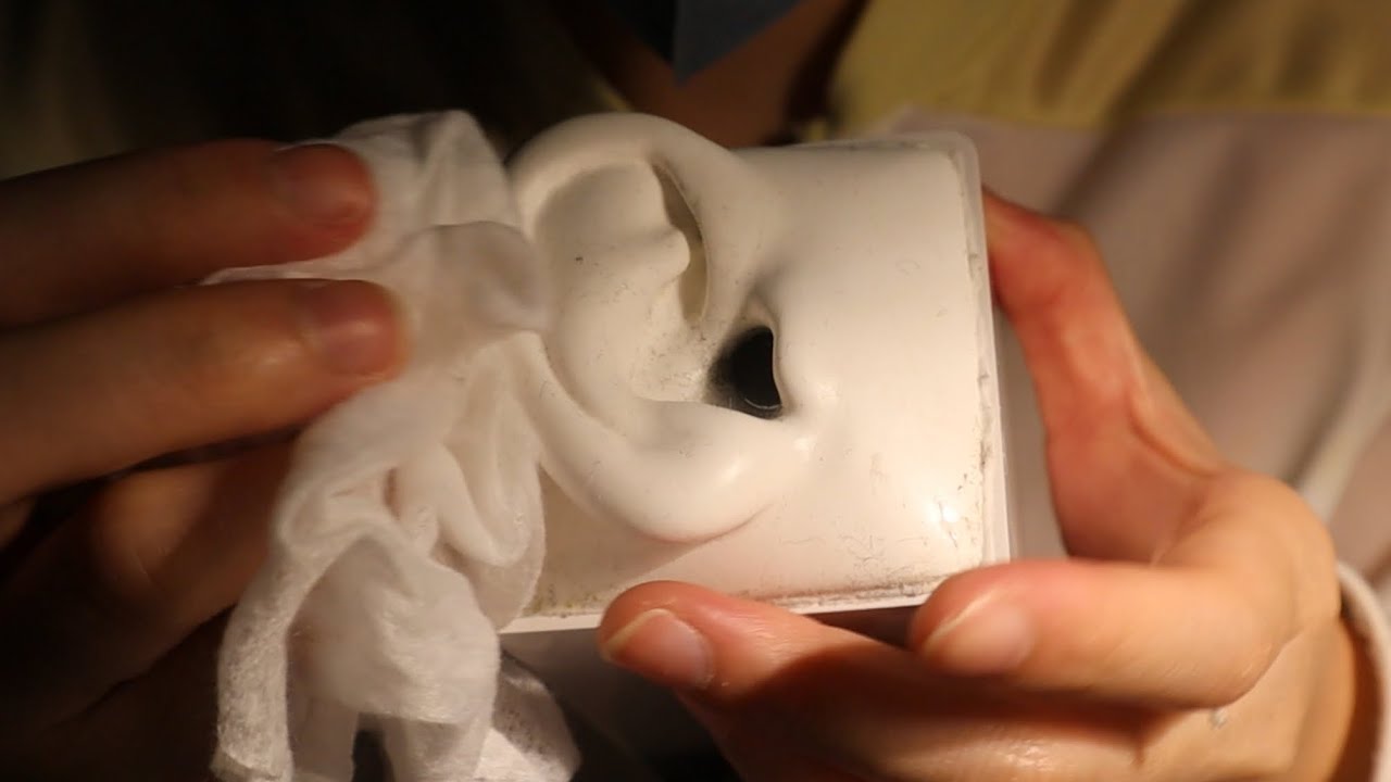 【ASMR】シリコン耳にこべりついたがんこ汚れをキレイにお掃除！/全汚れは取れなかった/綿棒,ウェットティッシュ