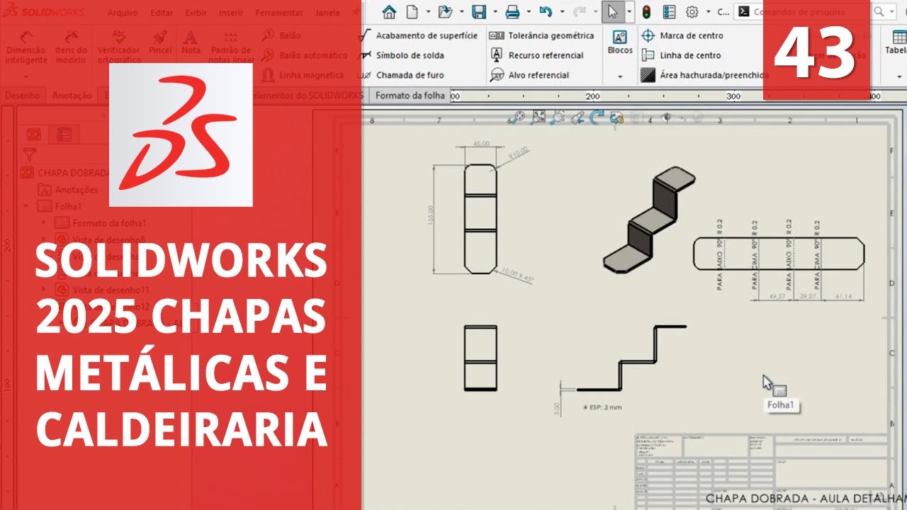 Inserindo Vistas na Folha de Detalhamento | SolidWorks 2025 Chapas Metálicas e Caldeiraria