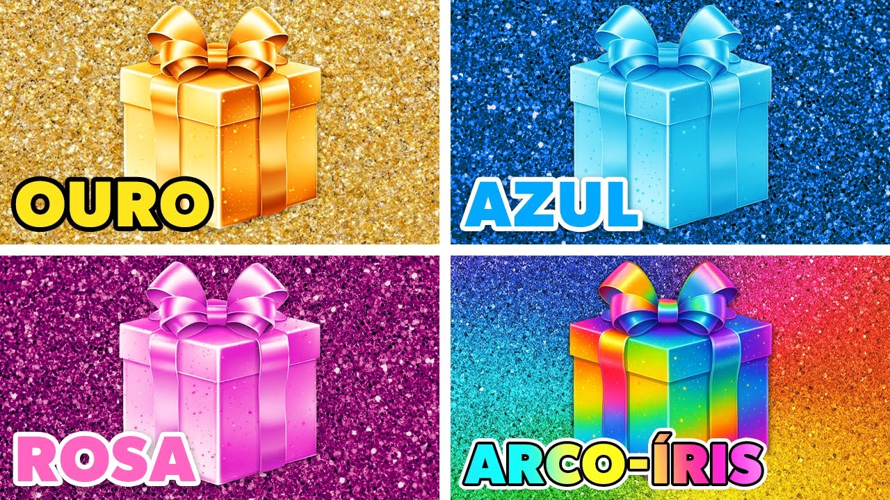ESCOLHA SEU PRESENTE! 🎁🌈💙🎀💛 Ouro, Azul, Rosa ou Arco-&Iacute;ris?