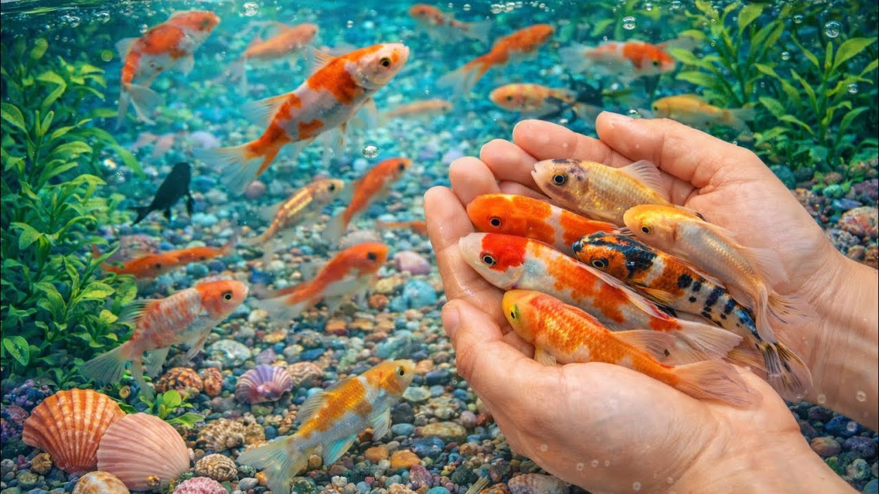Colorful Ornamental Fish Trapped in an Egg Tray