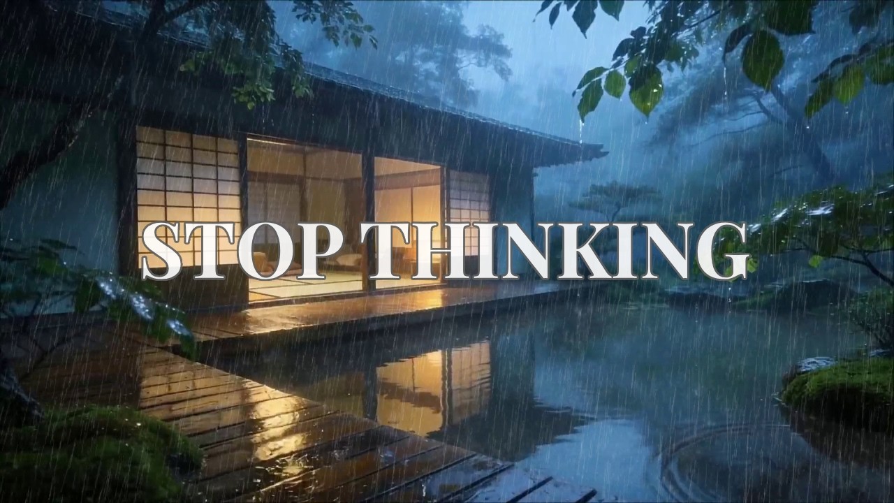 12 Hours Incredibly Peaceful Heavy Rain Drip at a Zen Room with a Garden Pond View to Stop Thinking