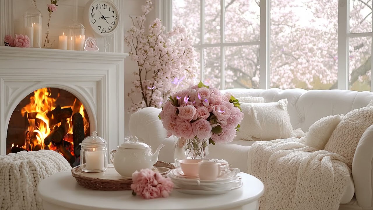 4K Soothing Piano Music & Fireplace Sounds | Cozy Living Room Ambience for Anxiety Relief and Calm