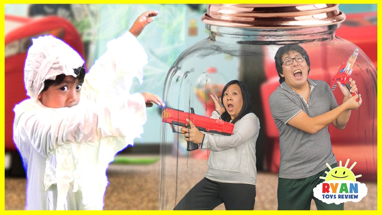 Ryan vs Mommy and Daddy in a Box Jar with Nerf Toys Pretend play