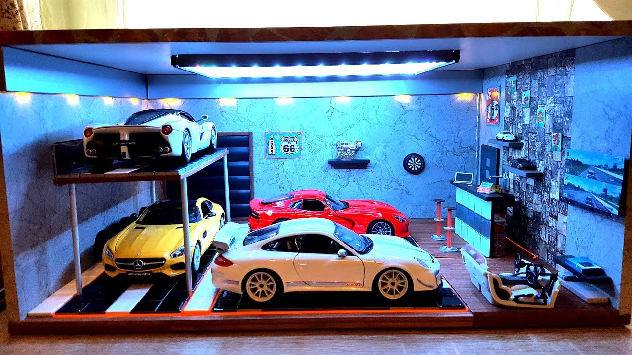 Diorama Parking  - Luxury Garage 1/18 1:18 / how to build/ tiles, wood, light