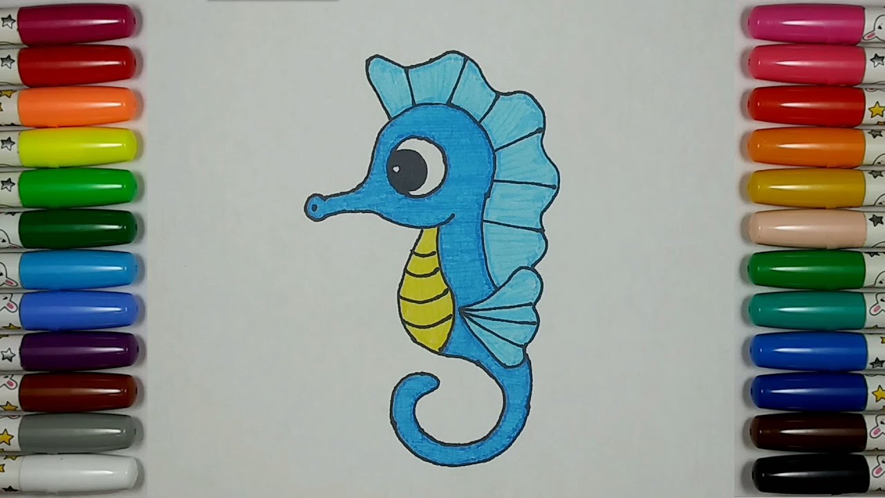 儿童简笔画 - 可爱的海马 / 每天一幅简笔画109 / 零基础学画画 / Painting and coloring - Lovely Seahorse